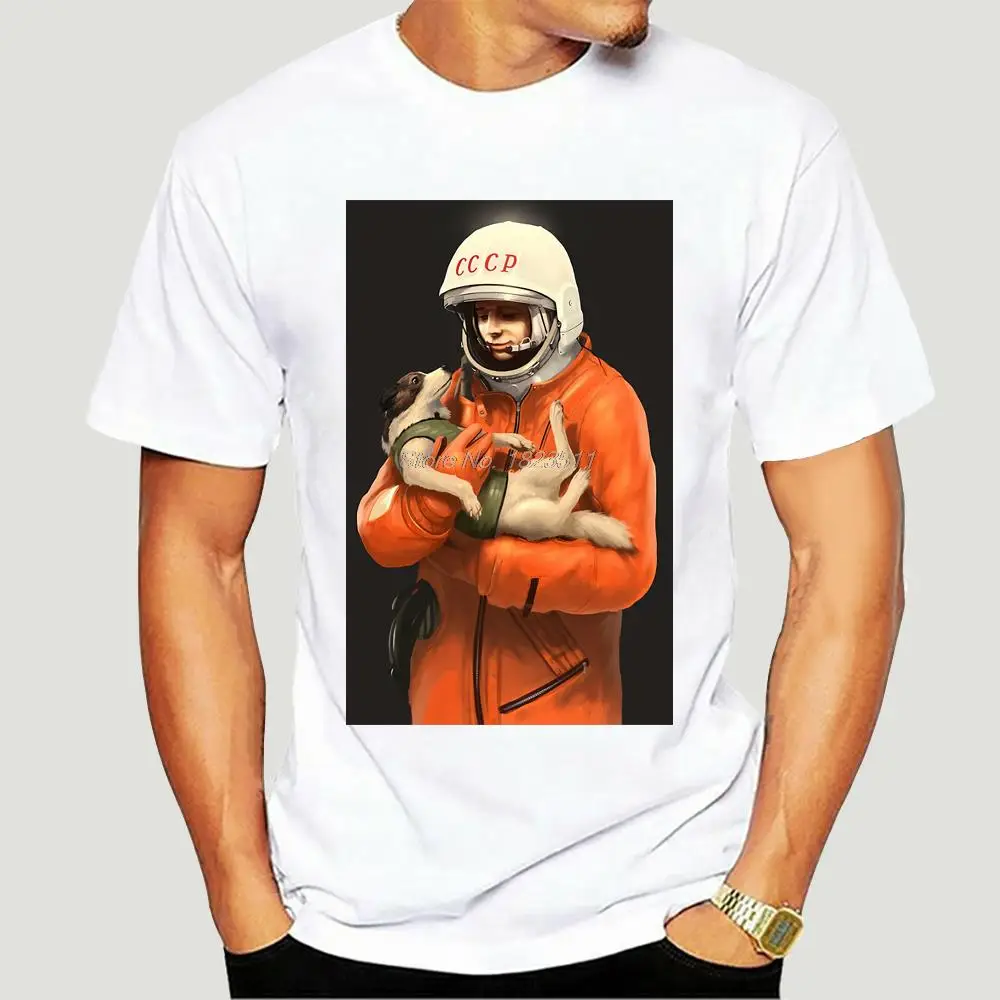 يوري غاغارين لايكا Cccp تي شيرت الرجال الاتحاد السوفياتي السوفياتي رجل مطبوعة جوشا تي شيرت موسكو روسيا الرجال المتضخم تيز القمم Harajuku #4