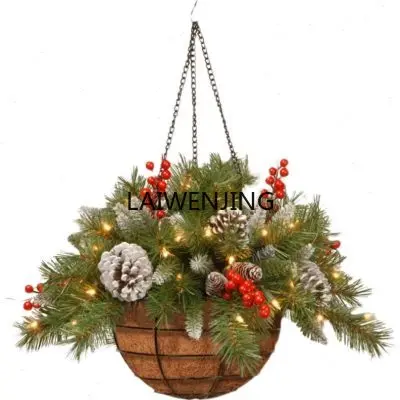 MJY Christmas Ornaments Hanging Basket Wreath Pendant Holiday Arrangement Red Fruit Flower Basket