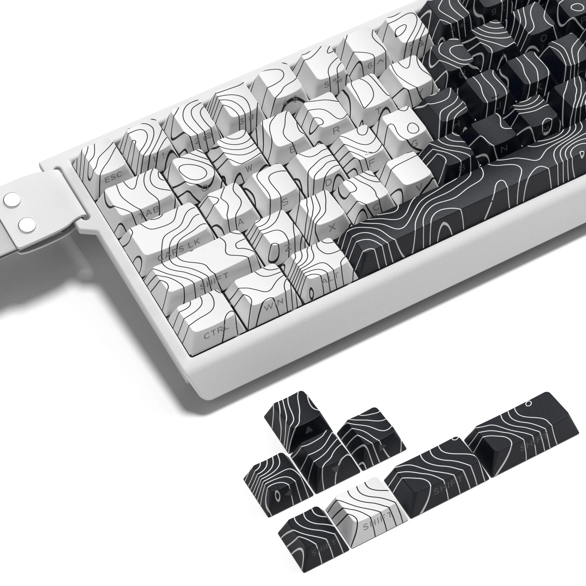 131 teclas blanco negro impresión lateral topográfica 5 lados Dye-Sub PBT Keycap retroiluminado cereza perfil tapa de tecla para teclado mecánico