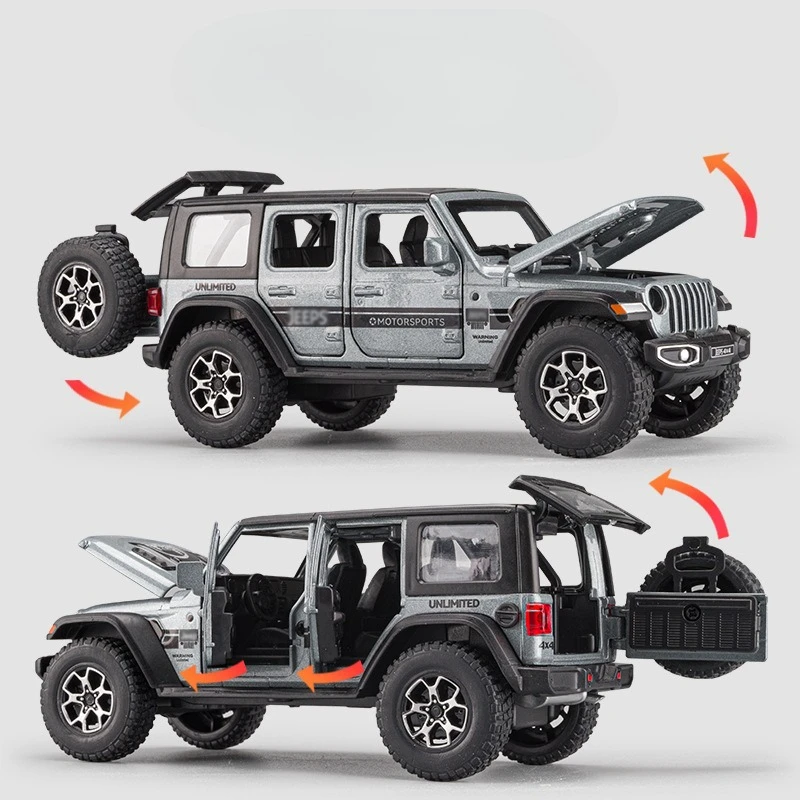Die Cast 1:32 Wrangler Rubicon Alloy Sound and Light Pull-Back Car Model Children' Toy Vehicle Gift Metal Miniature Voiture