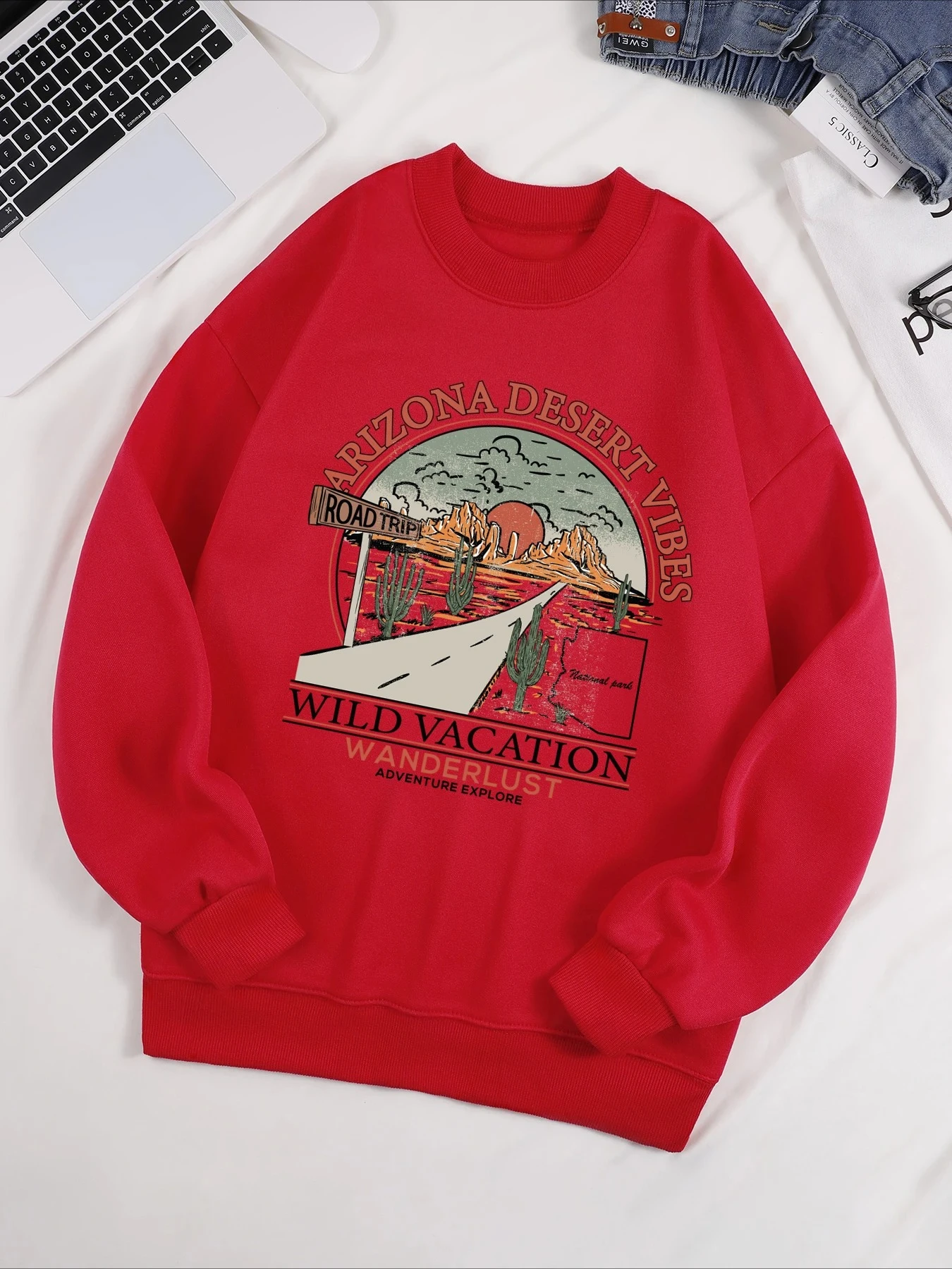 Arizona Desert Vibes Wild Vacation Wanderlust Print Sweatshirt Street O-Neck Pullover Fleece Loose Clothes Winter Autumn Top