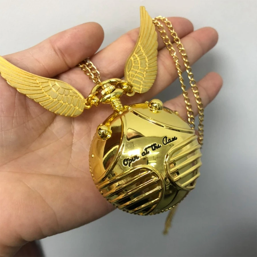 Luxury Golden Watch Ball Little Cute Quartz Pocket Watch Pendant Wings Necklace Gifts for Men Women Kids reloj 2022