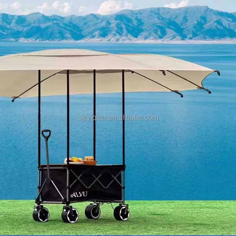 

2024 New Design Electric Foldable Picnic Camping Cart Mobile App Control Folding Beach Wagon Cart With Canopy Tent Sun Shade