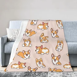 Corgi Puppy Fun Blankets Soft Warm Flannel Throw Blanket Cover for Bed Living room Picnic Travel Home Sofa