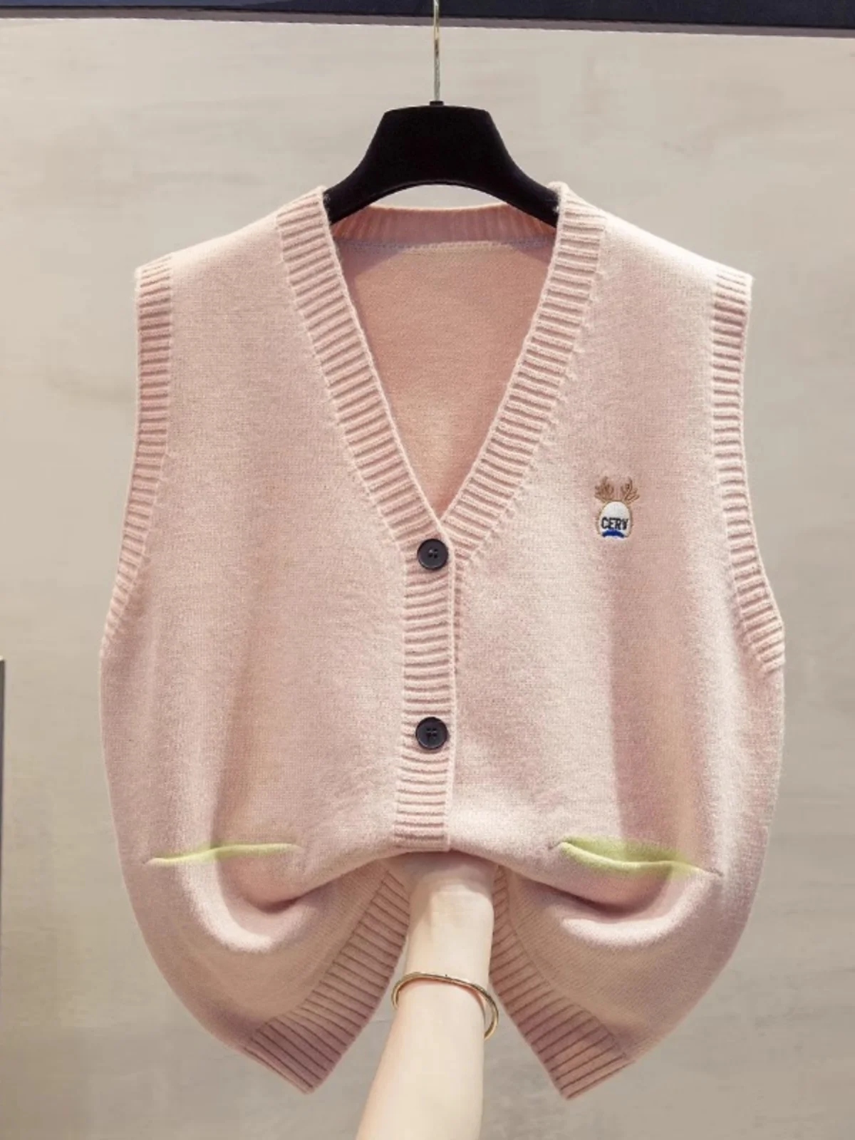 

V-Ne Knitted Open Cardigan Vest Women's Loose Outerwear Trendy Layering Sweater oulder Pad Spring Autumn New Sle