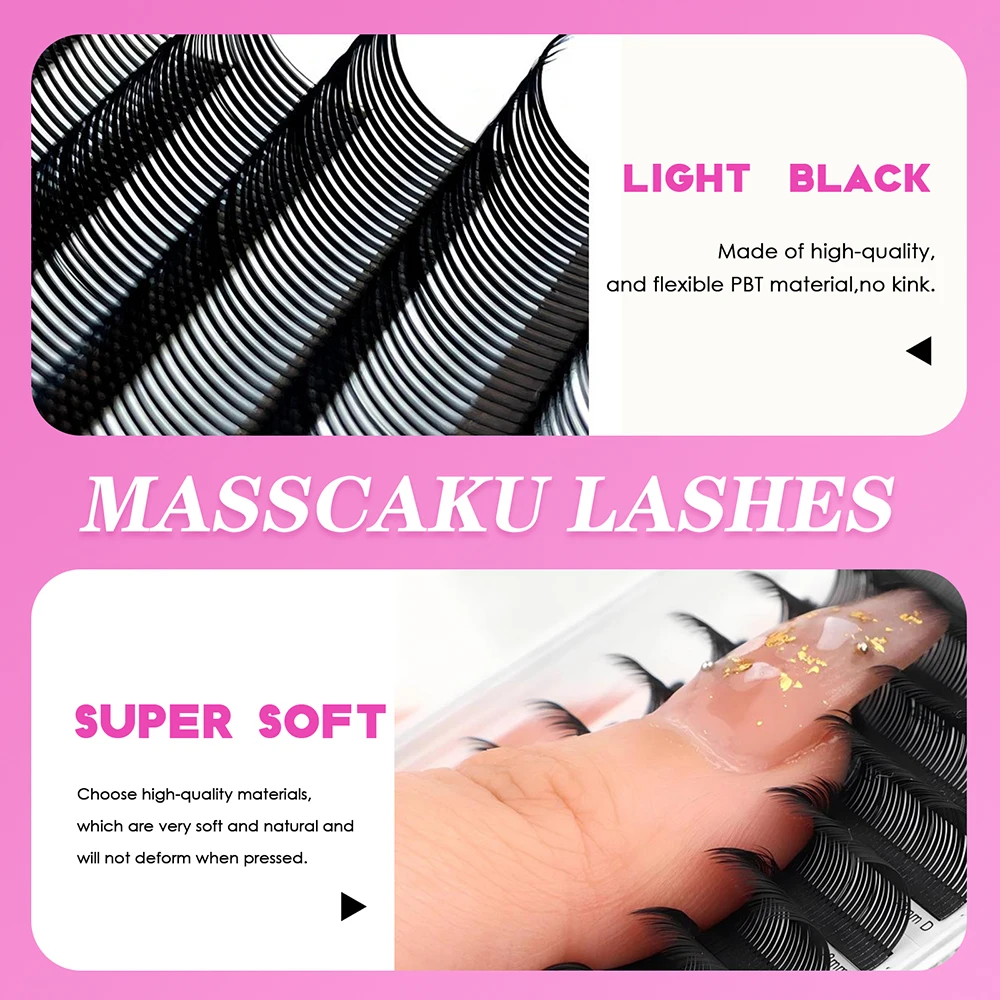 شعار خاص مخصص 5D فلورا الرموش 0.07 مللي متر سمك جودة عالية كوريا PBT الألياف المواد رمش ملحقات من MASSCAKU