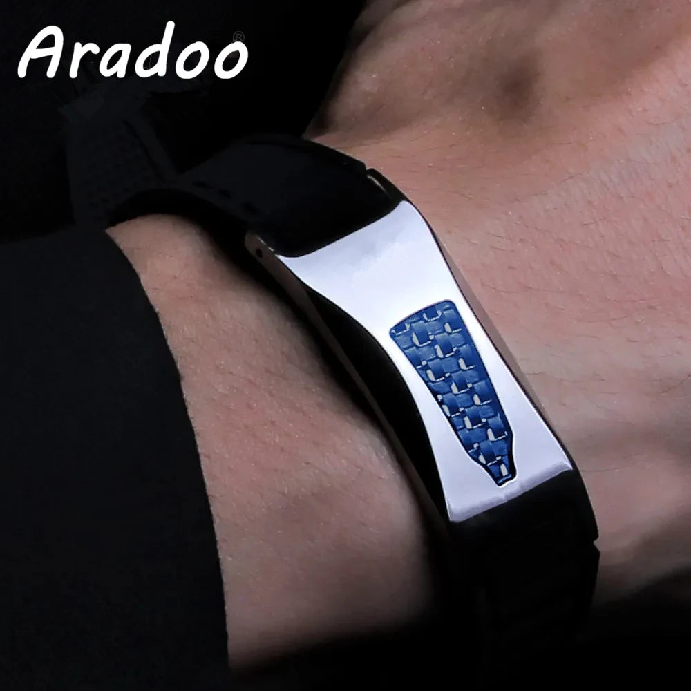 Silicone Magnetic Bracelet for Men Carbon Fiber Power Wristband Titanium Germanium Pendant Necklace Father\'s Day Gift