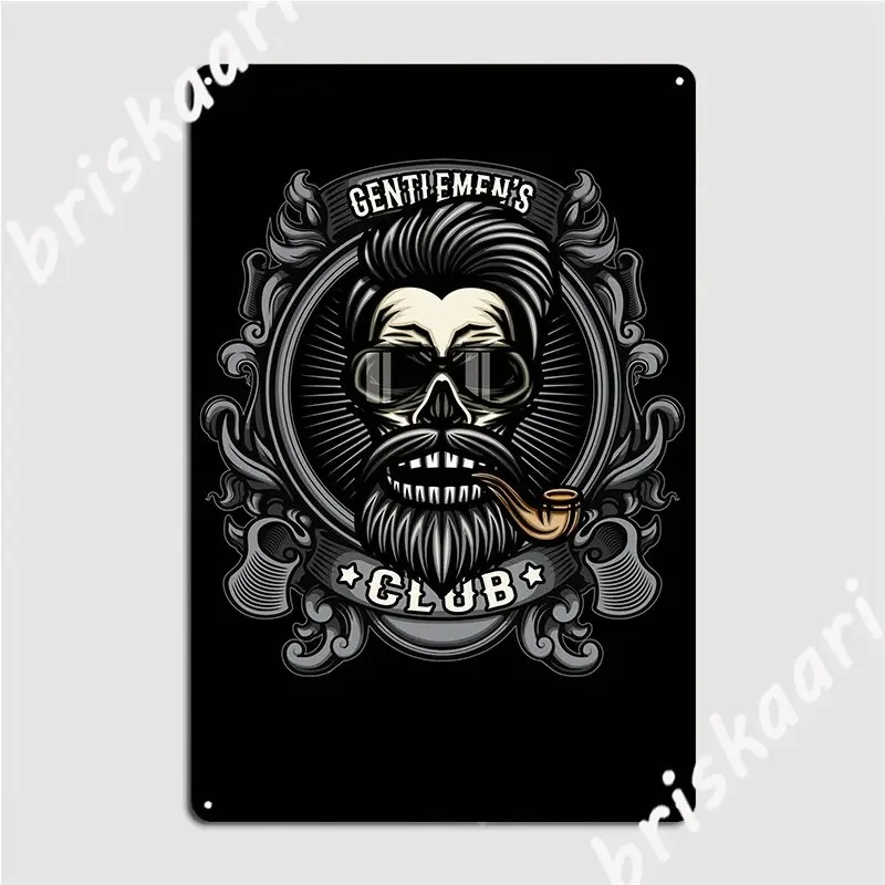 Gentlemens Smoking Club Pipe Smoker Skull Metal Sign Club Bar Designing Wall Mural Mural Painting Tin Sign Posters