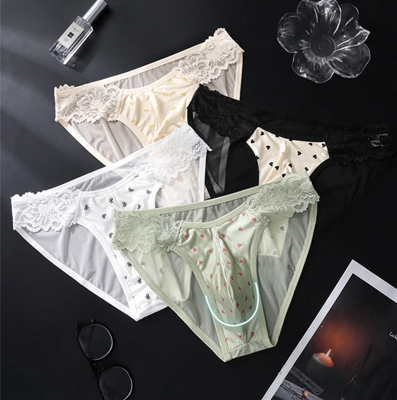 Adults 18 plus Lace mesh sexy men's underwear ice silk calzoncillos hombre 3D spacecraft cueca printing ropa interior hombre 3XL