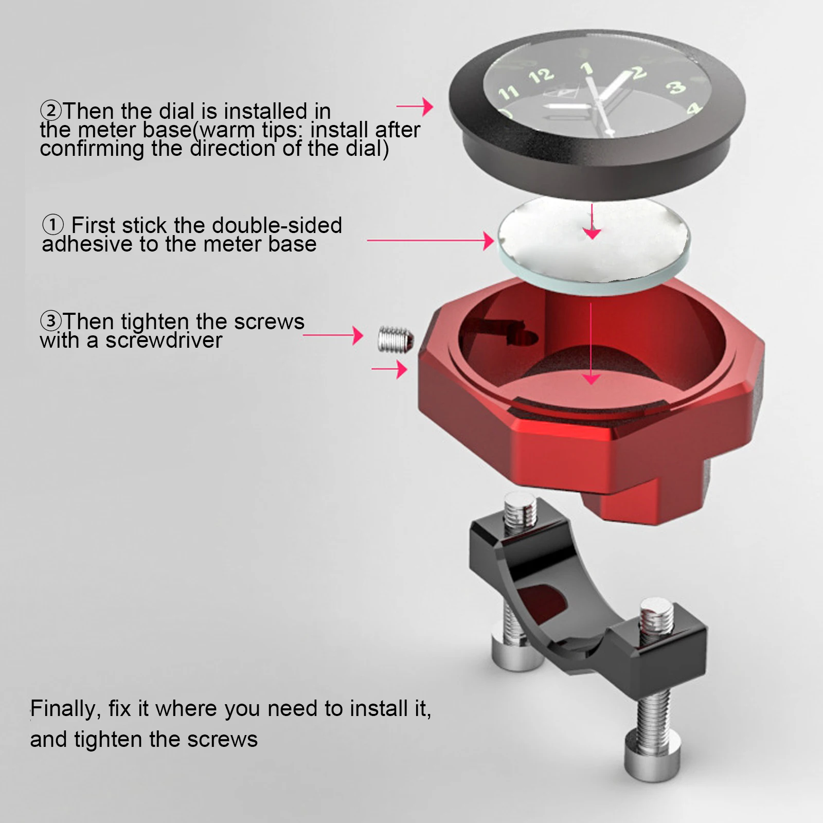 CNC Chrome Plated Motorbike Universal Thermometer Schedule Waterproof Electronic Watch Thermometer Handlebar Mount