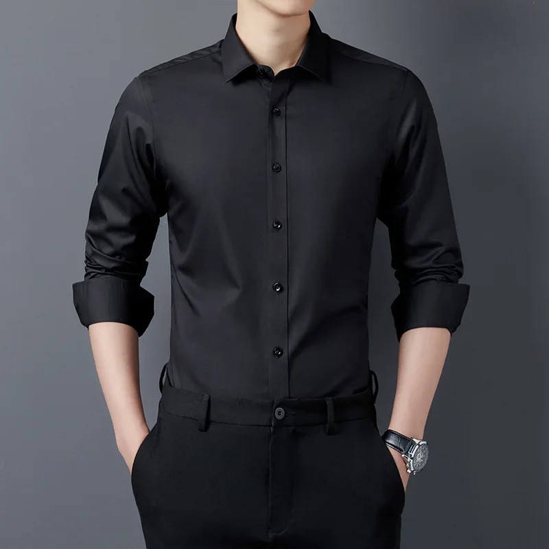

Temperament Simple Casual Shirt Men's Solid Shirt Men's Spring Pointed Neck Button Slim Versatile Cotton Long Sleeved Top JJ213