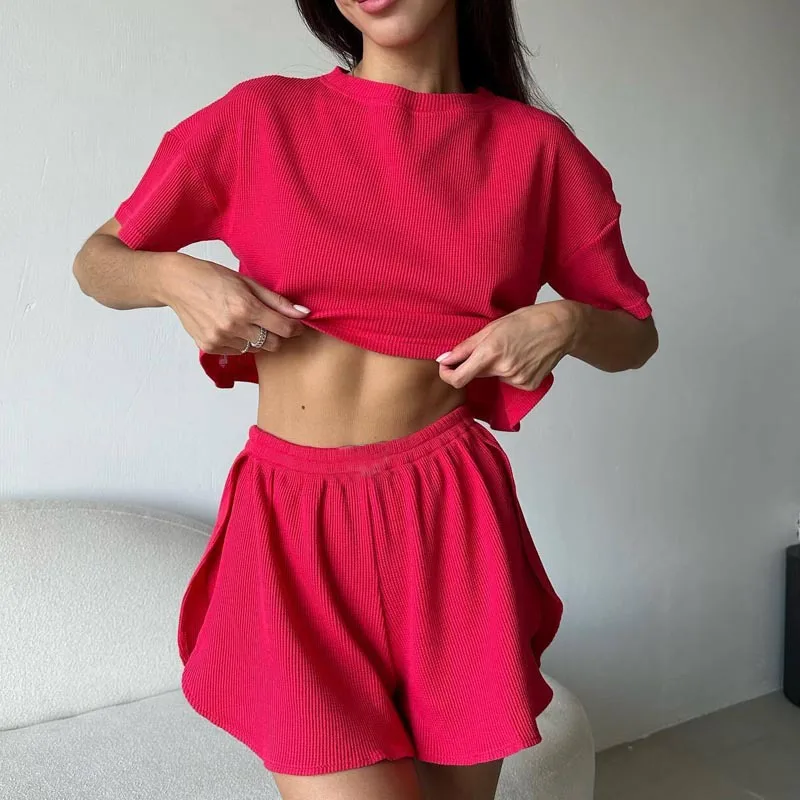 여성 잠옷 투피스 편안한 섹시한 반팔 탑 반바지 홈웨어