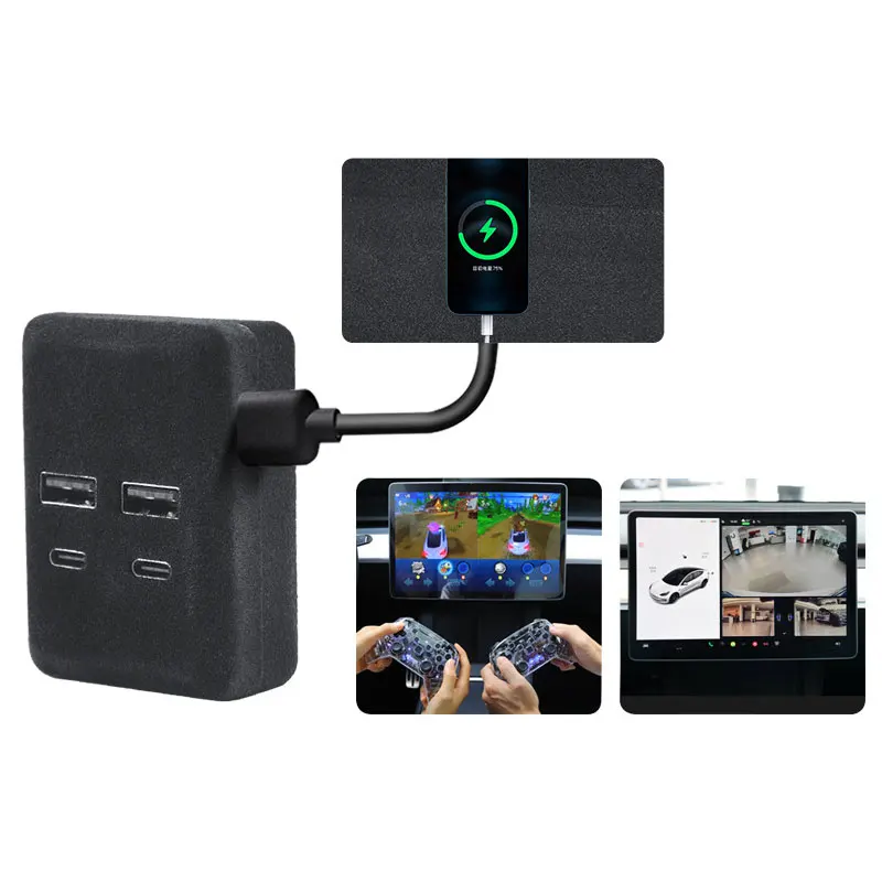 Glovebox USB Hub For Tesla Model 3 Model Y USB Type-C Splitter Hub Docking Station USB Spiliter Car Accessories Interiors