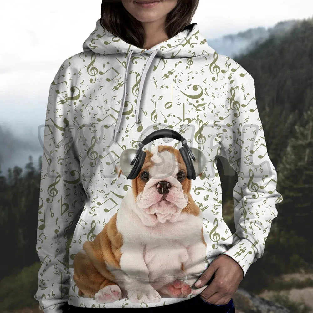 Great Music With French Bulldog   3D Printed Hoodies  Unisex Pullovers Funny Dog Hoodie Casual Street Tracksuit