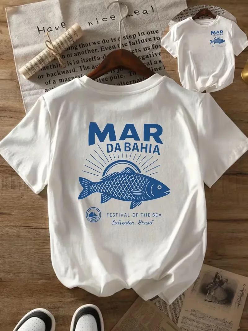 Called to Be Different Fish Print T-Shirt, Front & Back Design, Casual Crew Neck Lady's T-shirt, Versatile Summer Daily Top