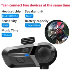 Bluetooth 5.3 Motorcycle Wireless Helmet Headset Hands-free Calling Waterproof Headset Music Player SuitableForMotorcycleHelmets