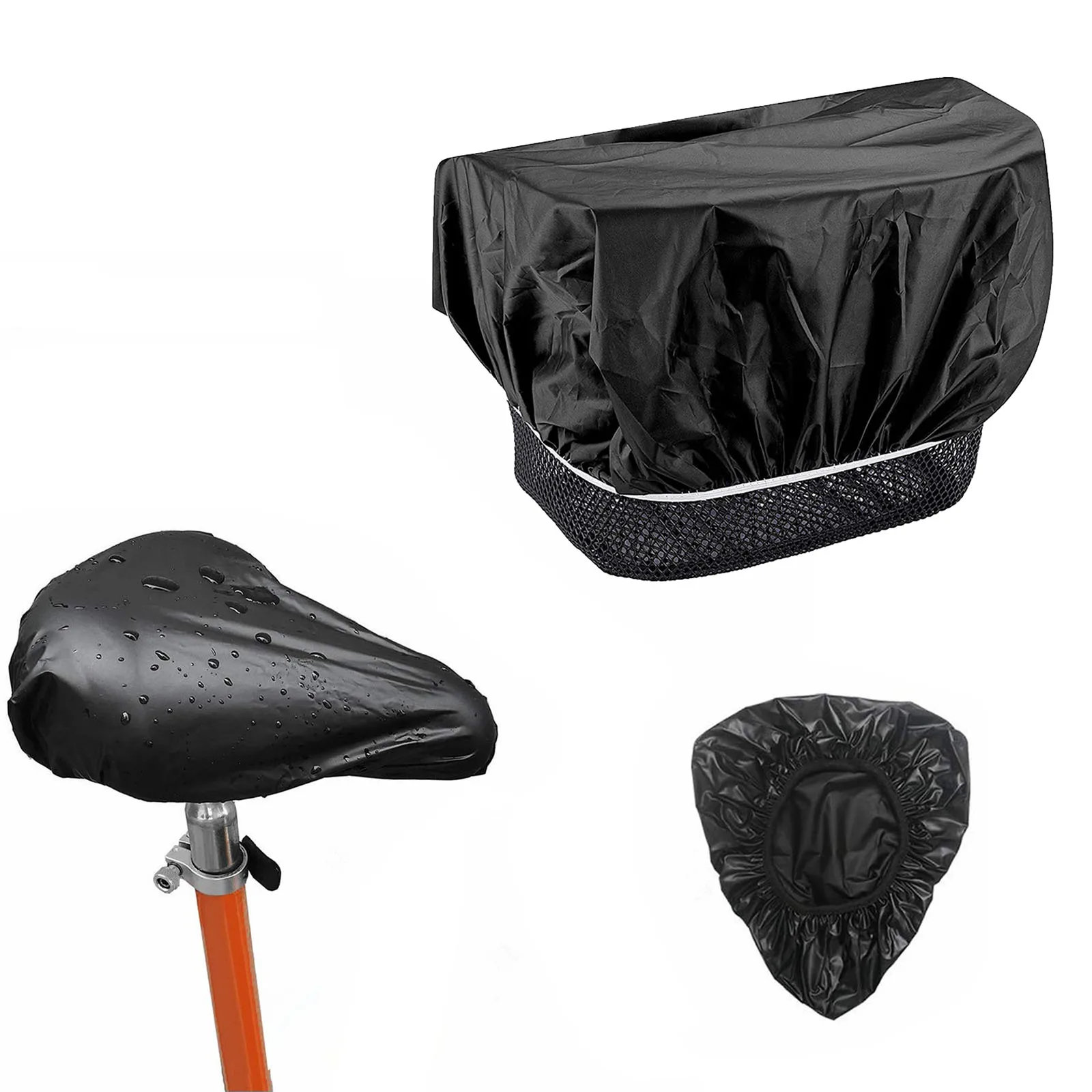 Durable Bike Cover Saddle And Basket 200g/set Black Rainproof Waterproof With Storage Bag For Most Bicycle Baskets