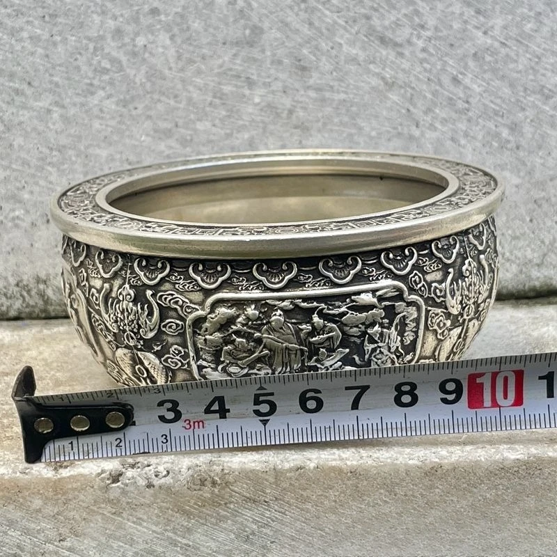Vintage Treasure Bowl Chinese Relief Immortal Figure Wealth Basin  Feng Shui Offering Home Fortune Decor Living Room Decoration