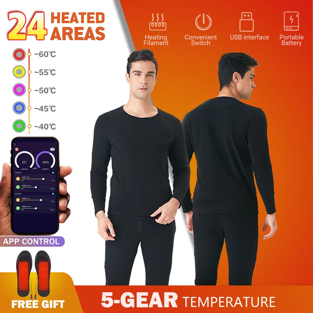 Warm Heated Underwear Set Multi Heating Zones Mobile App Control Winter Cold Jacket Cycling Warmth Porosity Higher Quality