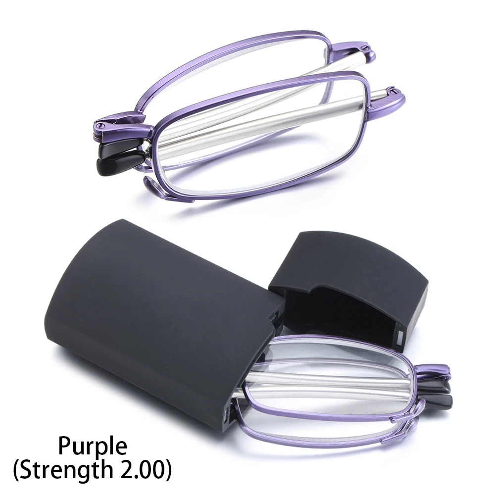 Strength+1.0-4.0 Rotation Portable Folding Reading Glasses Presbyopia Eyeglasses Includes Glasses Case Telescopic Legs