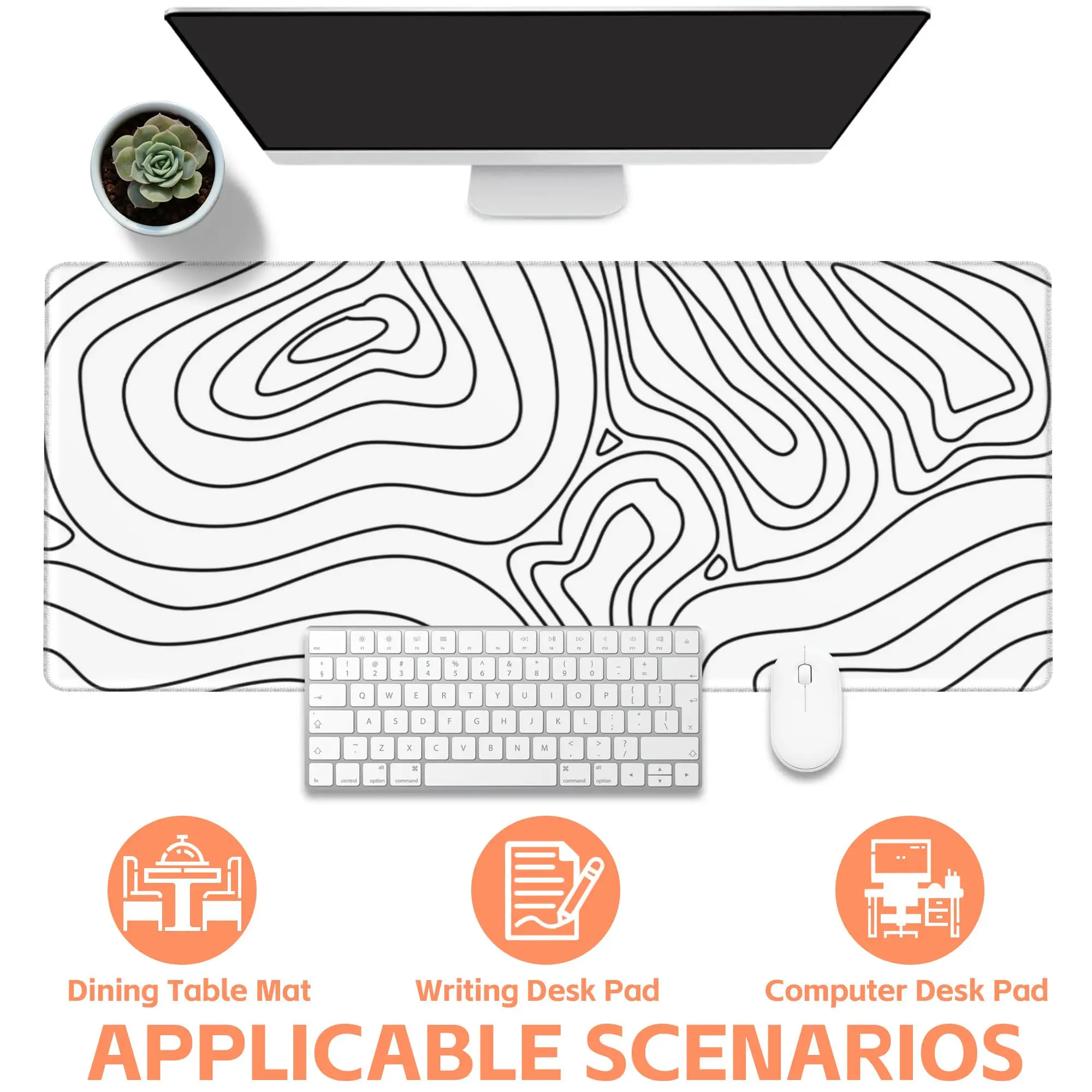 Large Mouse Pad Topographic Contour Map Non-Slip Game Desk Mat with Stitched Edge Laptop Keyboard Desk Pad for Work Home Gaming