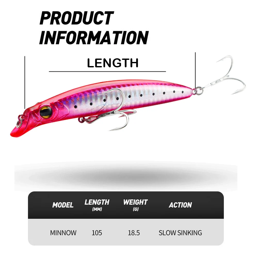 Fishing Bait 105mm 18.5g Lure Slow Sinking Lure Steel Ball Inside Jerkbait Minnow Wobbler Minnow Bass Pike Tackle낚시 낚시대