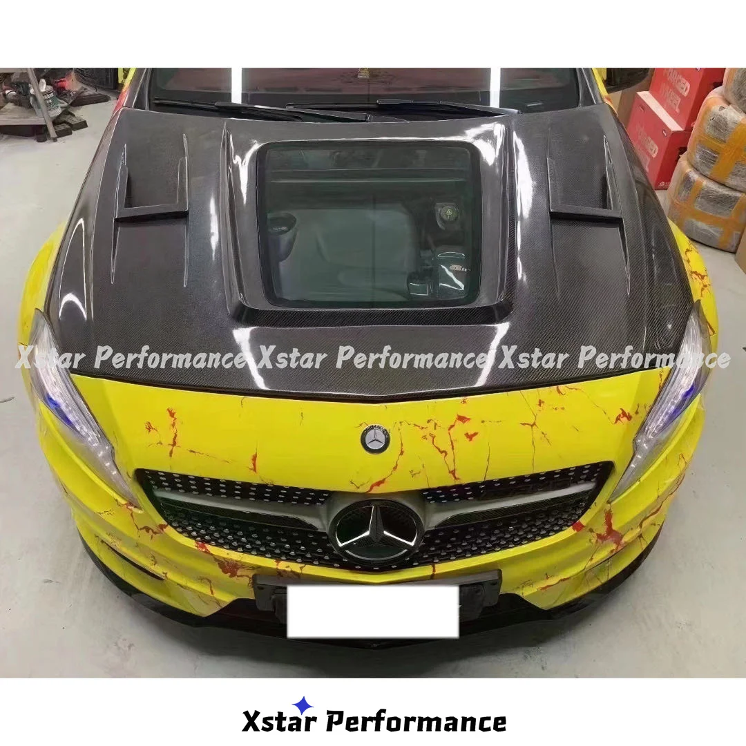 Carbon Fiber Hood Bonnet With Transparent Glass For Mercedes Benz A-Class W176 A45 A180 A200 A250 A260