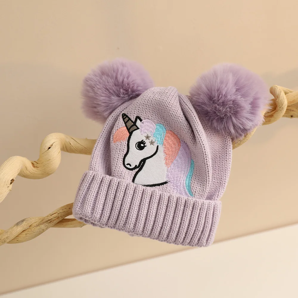 Miniso for My Little Pony Children's Wool Cap Winter Cartoon Girls Warm Knitted Pullover Hat Outdoor Wind and Cold Protection