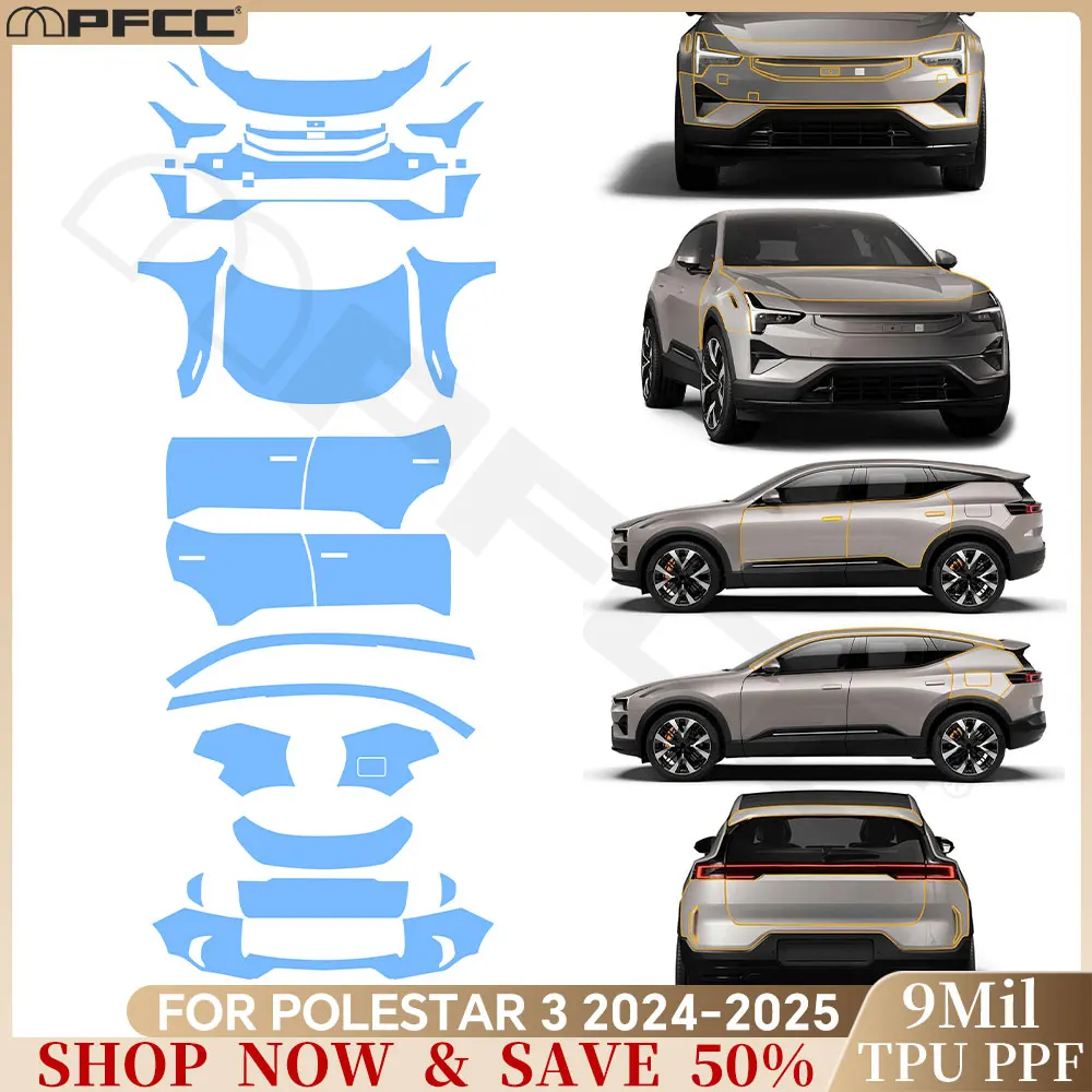 

For Polestar 3 2024 2025 Pre-cut PPF Bra 9Mil TPU Paint Protection Film Car Body Bumper Anti-Scratch Clear Kit Resistant Cover