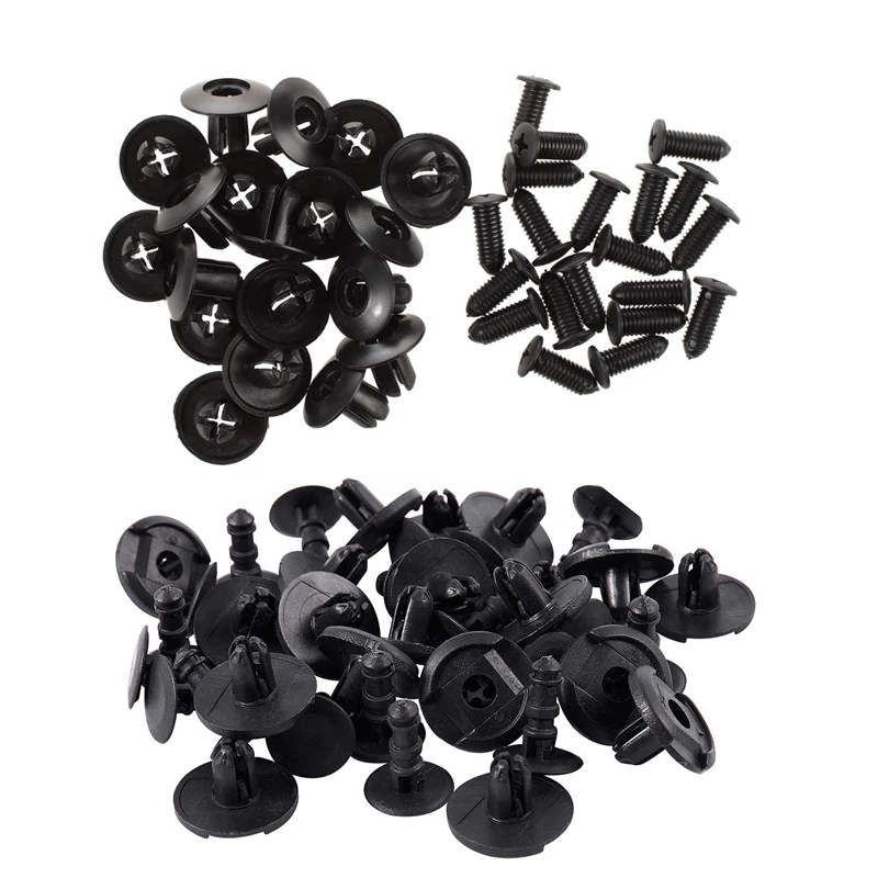 40 Pcs Bumper Clip: 20 Pcs 8Mm Panel Clips Plastic Rivet Black & 20 Pcs Fender Lock Push Screw Pin Clips