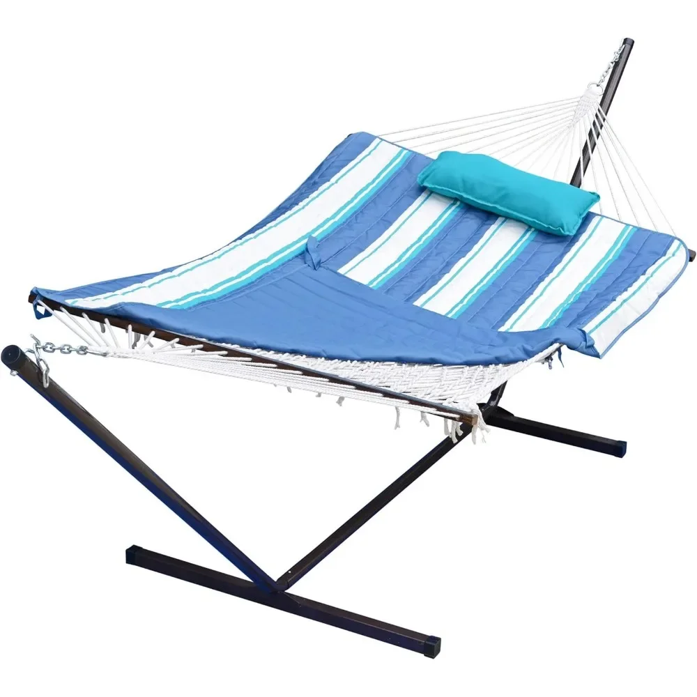 Aço Hammock Frame com Corda De Algodão, Almofada Acolchoada e Travesseiro, 12 Pés