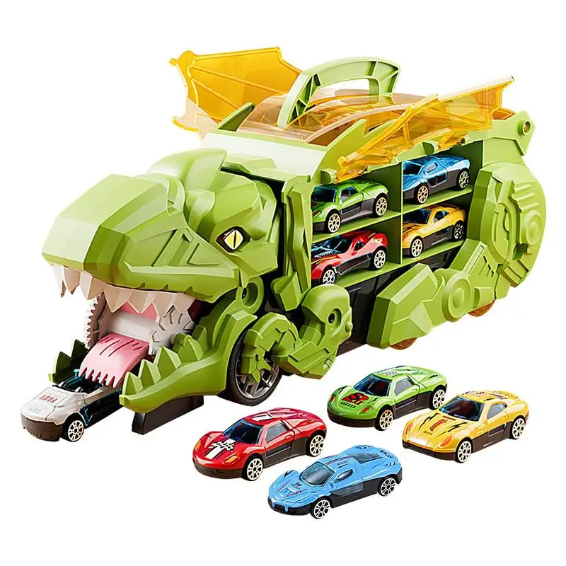 Dinosaur Truck Toys Dinosaur Truck With 12 Pullback Car Portable Race Track Truck Toy Car Toddler Car Toys Set For Kids Boys