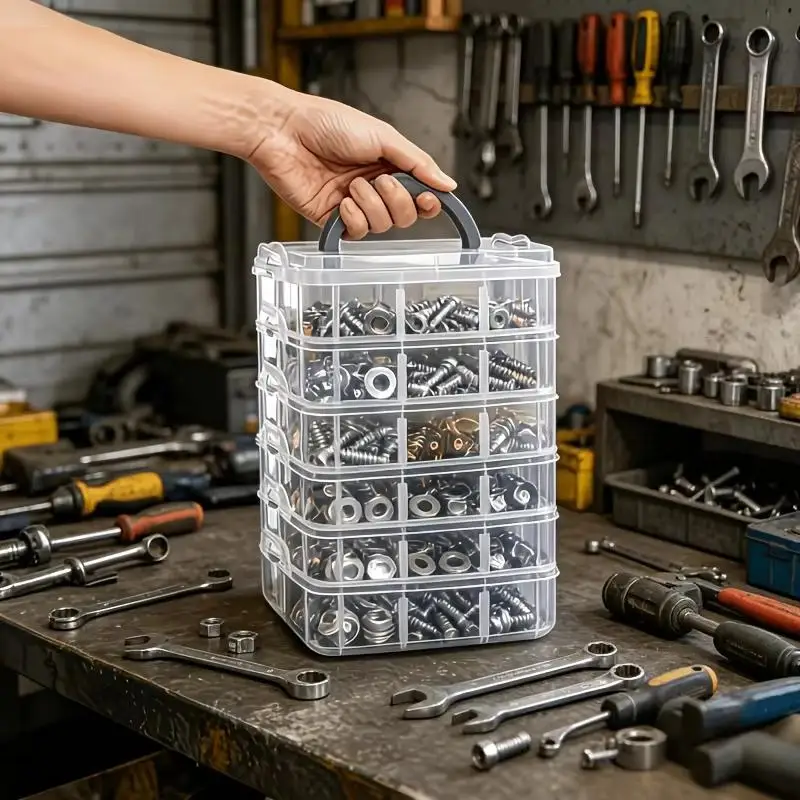 【BA】1 Set Transparent Storage Box 6-Tier 36 Grids Containers With Lid And Handle Snap Closure Design Clear Tool Organizer