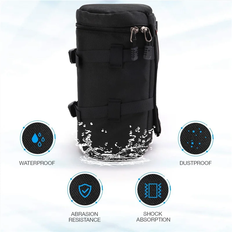 ABLE-SLR حقيبة عدسة الكاميرا عدسة الكاميرا حافظة واقية عدسة أنبوب حقيبة التخزين مقاوم للماء للصدمات عدسة حقيبة لنيكون وكانون الأسود