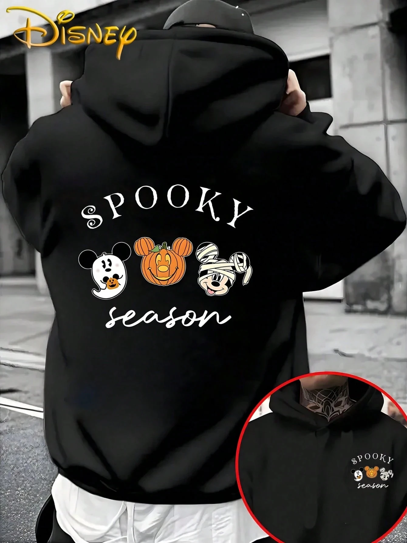 ديزني الرجال معطف بقلنسوة هالوين زي غريب ميكي ماوس وأنماط فانوس اليقطين هوديي ملابس للرجال Y2k الملبس #2