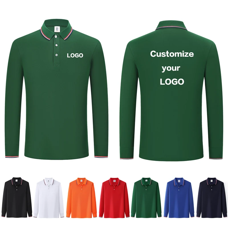 Polo Collar Long Sleeved Shirt With Striped Collar Printed Logo Embroidered Name Men's And Women's Customized Company Group Top