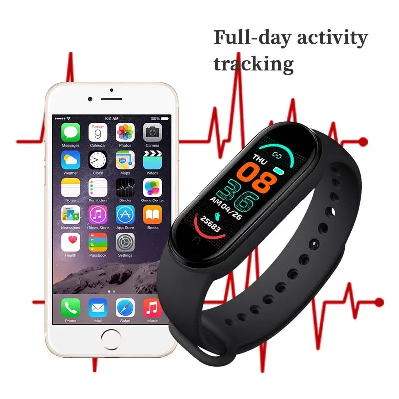 M6 Smartwatch معدل ضربات القلب مراقبة ضغط الدم ساعة ذكية الرجال النساء جهاز تعقب للياقة البدنية ساعة مقاوم للماء الرياضة الذكية معصمه