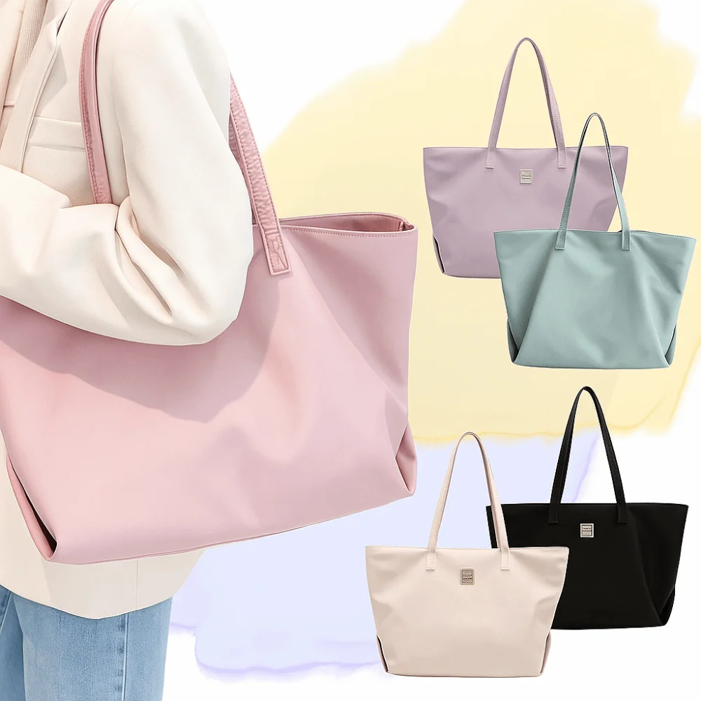 حقائب يد من النايلون متعددة الاستخدامات للنساء مقاومة للماء مع سحاب حقيبة يد نسائية ذات سعة كبيرة حقيبة أمي للسفر والعمل على الشاطئ وصالة الألعاب الرياضية