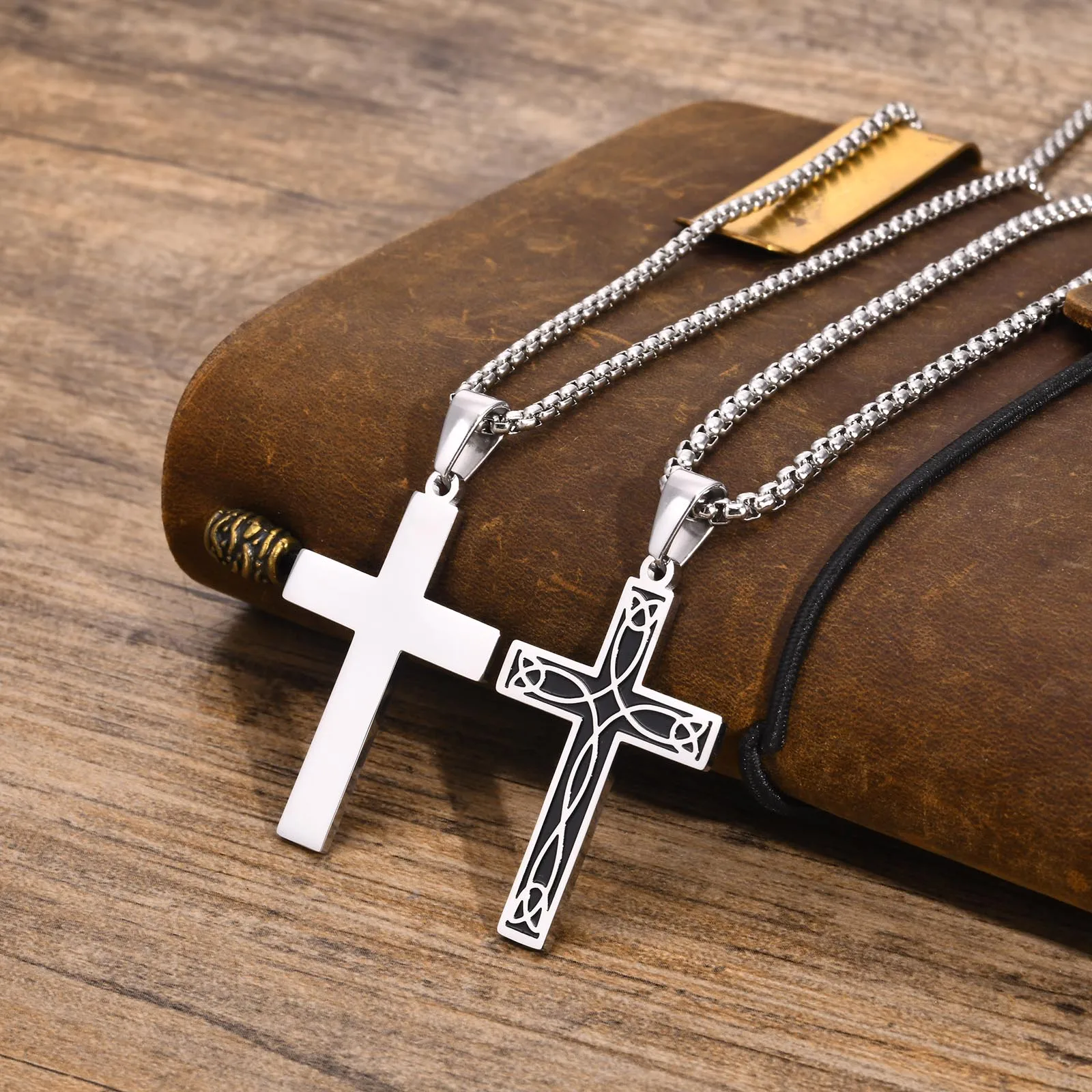 

Mprainbow Mens Ethnic Celtic Cross Necklaces, Waterproof Stainless Steel Viking Knot Pendant with Box Chain,Prayer Faith Collar