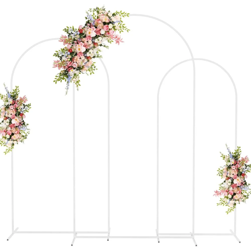 

Wedding Arch Backdrop Stand Set of 3 White Metal Arched Backdrop Stand 7.2FT & 6.6FT & 6FT Balloon Arch Frame for Wedding