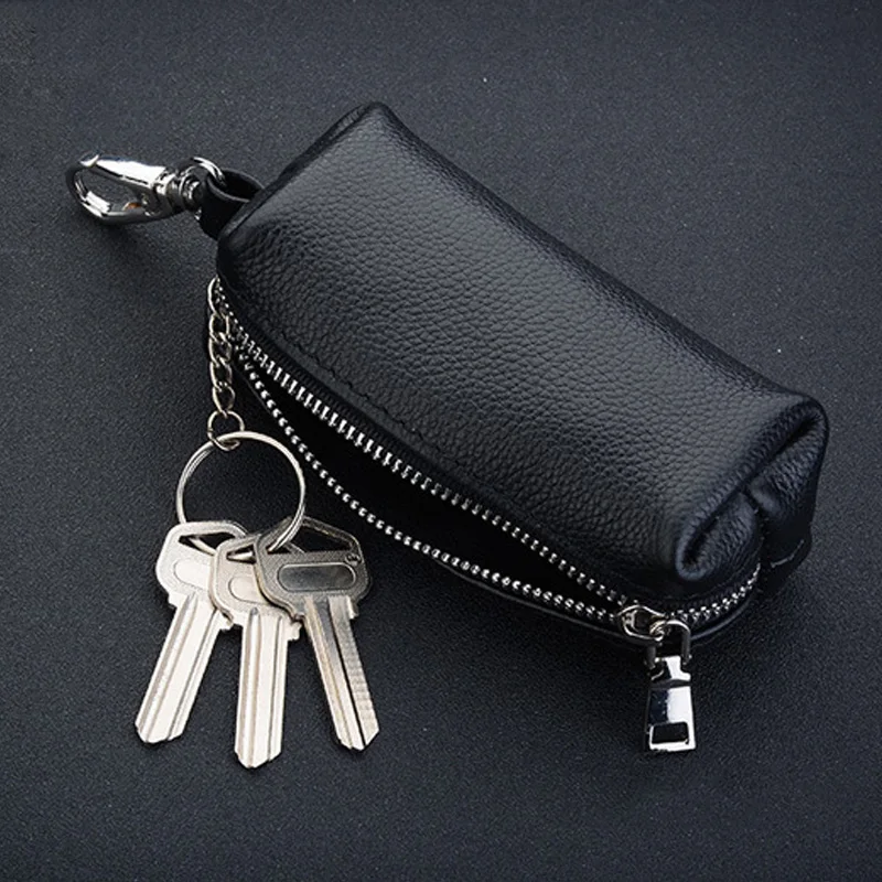 LLavero de cuero genuino para hombre y mujer, bolsa organizadora de cuero vacuno dividido, bolso largo para llaves de coche, cartera para ama de llaves