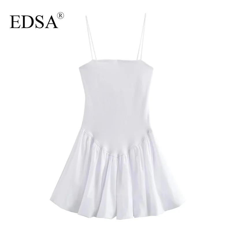 EDSA 여성용 빈티지 솔리드 미니 원피스 캐미 볼 가운 드레스, 슬래시 넥 민소매 여름 여성 패션 캐주얼 원피스