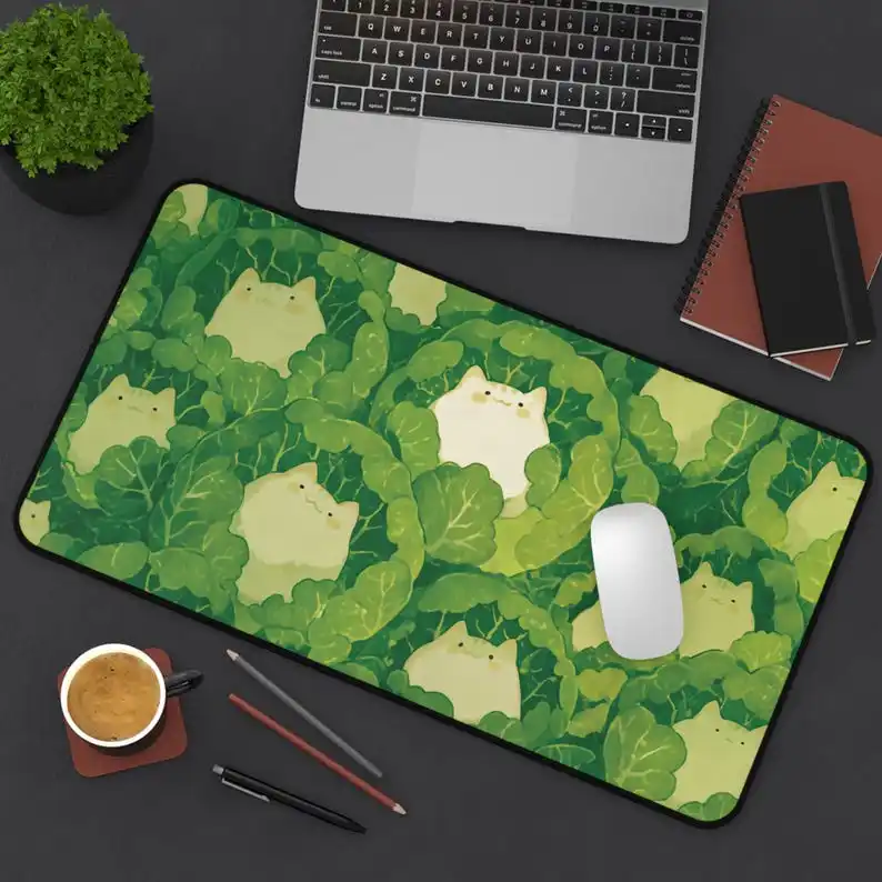 

Kawaii настольный коврик, милые кошки в капустке, милый зеленый коврик для мыши, аксессуар для рабочего стола, игровой коврик для стола, офисный декор, подарок для любителей животных