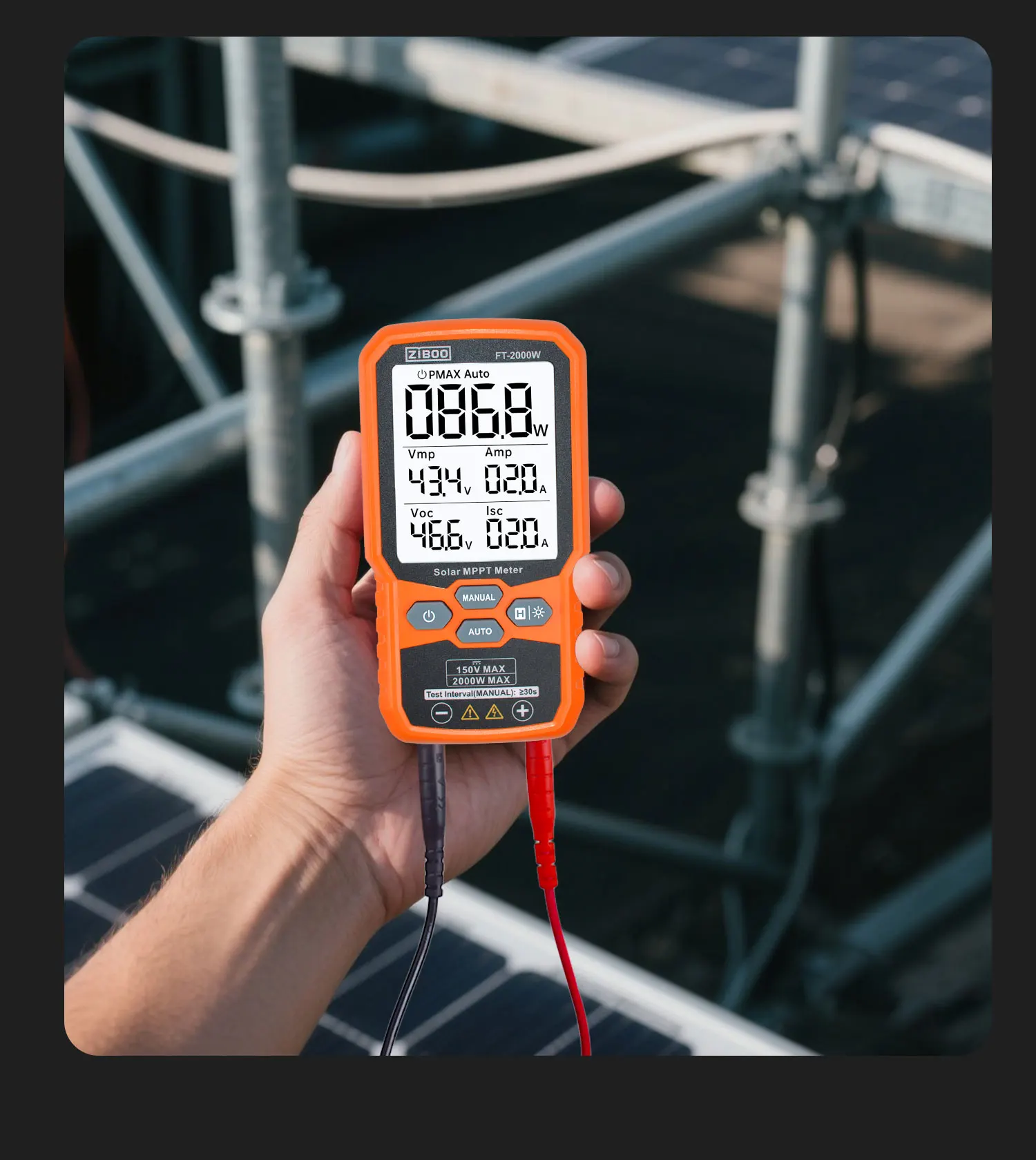 ZIBOO FT-2000W Solarpanel-Tester, MPPT-Messgerät, offener Stromkreis, Spannung und Kurzschluss, mit Hintergrundbeleuchtung und Datenspeicherung, FT-1000 W. – Detail 12