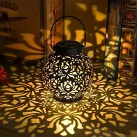 LED Solar Lantern Light Hollow Wrought Iron Projection Light Hanging Lamps Outdoor Waterproof Yard Garden Art Decoration Lamps