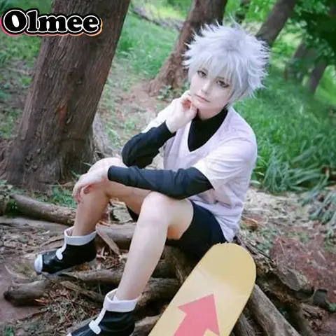 [Olmee]In Stock Killua Zoldyck Cosplay Costume Outfit Hunter × X Hantaa Kirua Zaoldyeck T shirt Set Wig Halloween Xmas Shorts