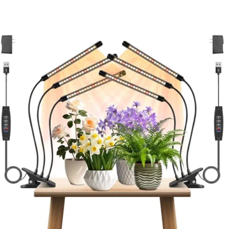 

3 Heads Plant Lights for Indoor Growing 2 Pack Grow Lights for Seed Starting Full Spectrum Clip Grow Lamps with Auto ON and Off