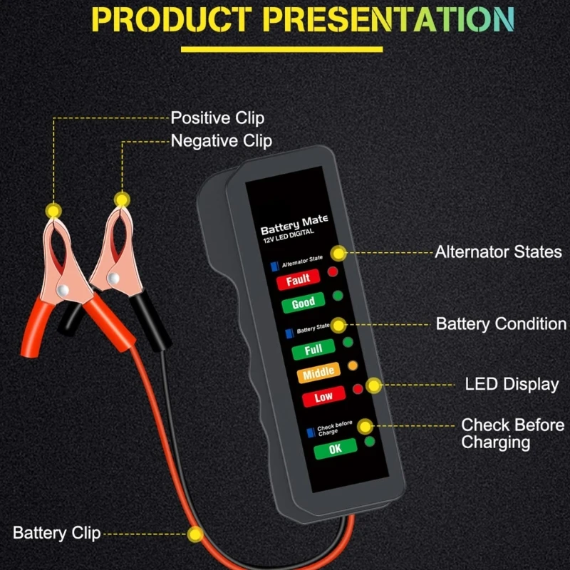 Car Battery Tester Automobile 12V Battery CheckerAnalyzer,Alternator/Battery Charging Tester with LED Indicator Drop Shipping