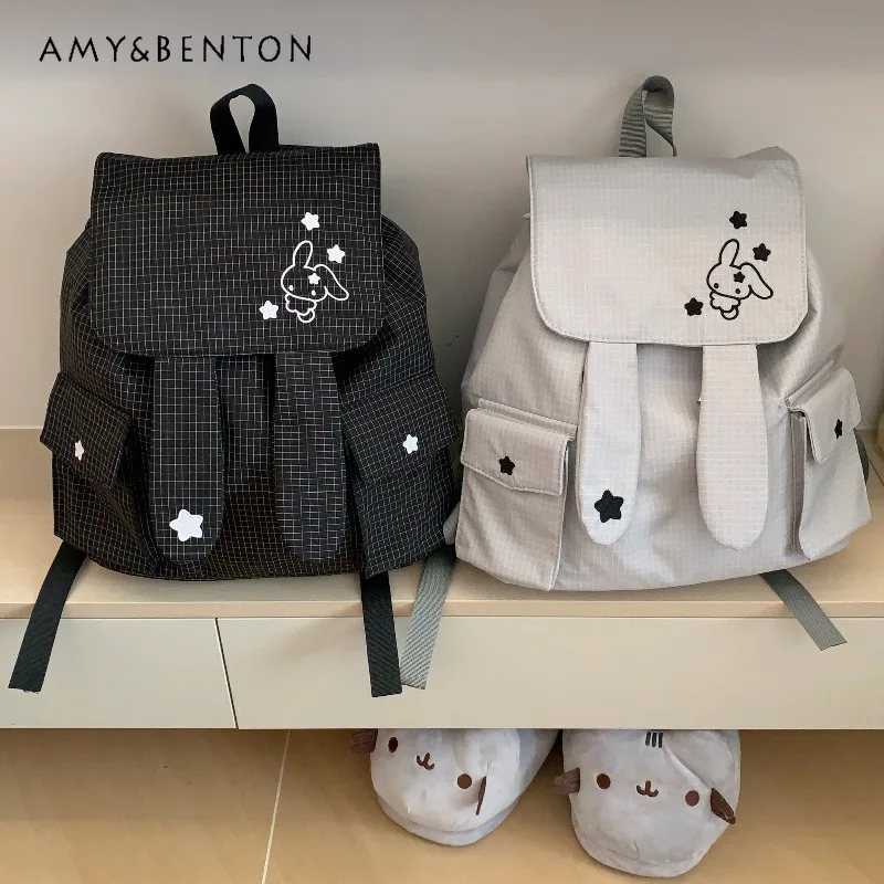 

Рюкзак в студенческом стиле для милых девочек с мультяшным принтом в клетку с кроличьими ушками, повседневный универсальный простой рюкзак большой вместимости, женский Itabag