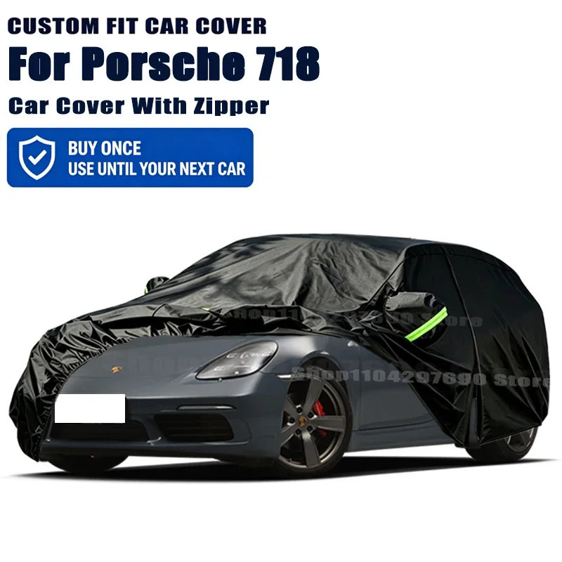 For Porsche 718 Outdoor Full Car Cover With Zipper Snow Cover Sunshade Waterproof Dustproof Exterior Protection